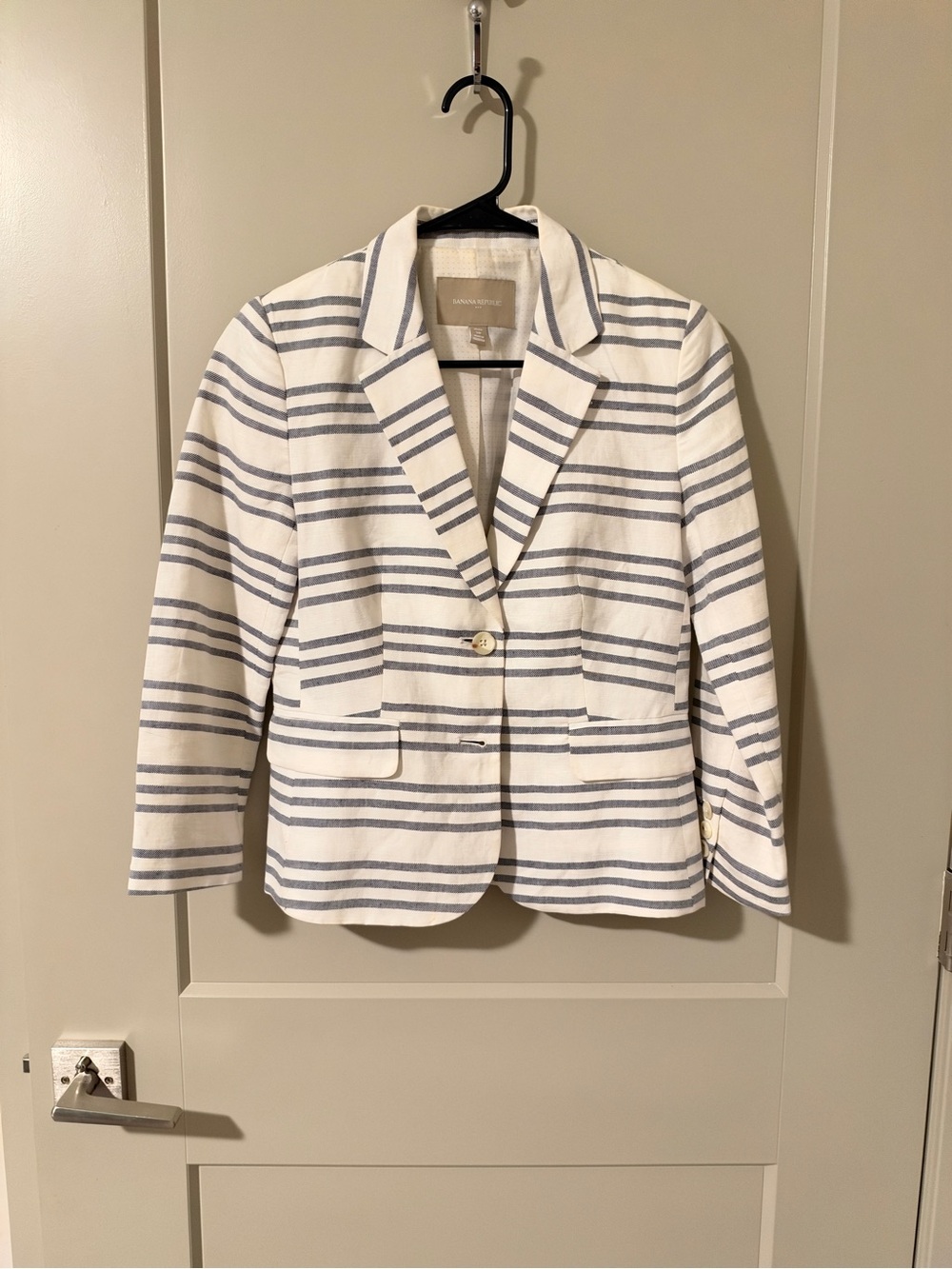 Banana Republic White Blazer with Light Blue Stripes